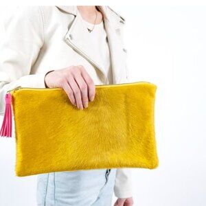 Parker & Hyde Hyde Clutch in Yellow with Pink Tassel NEW